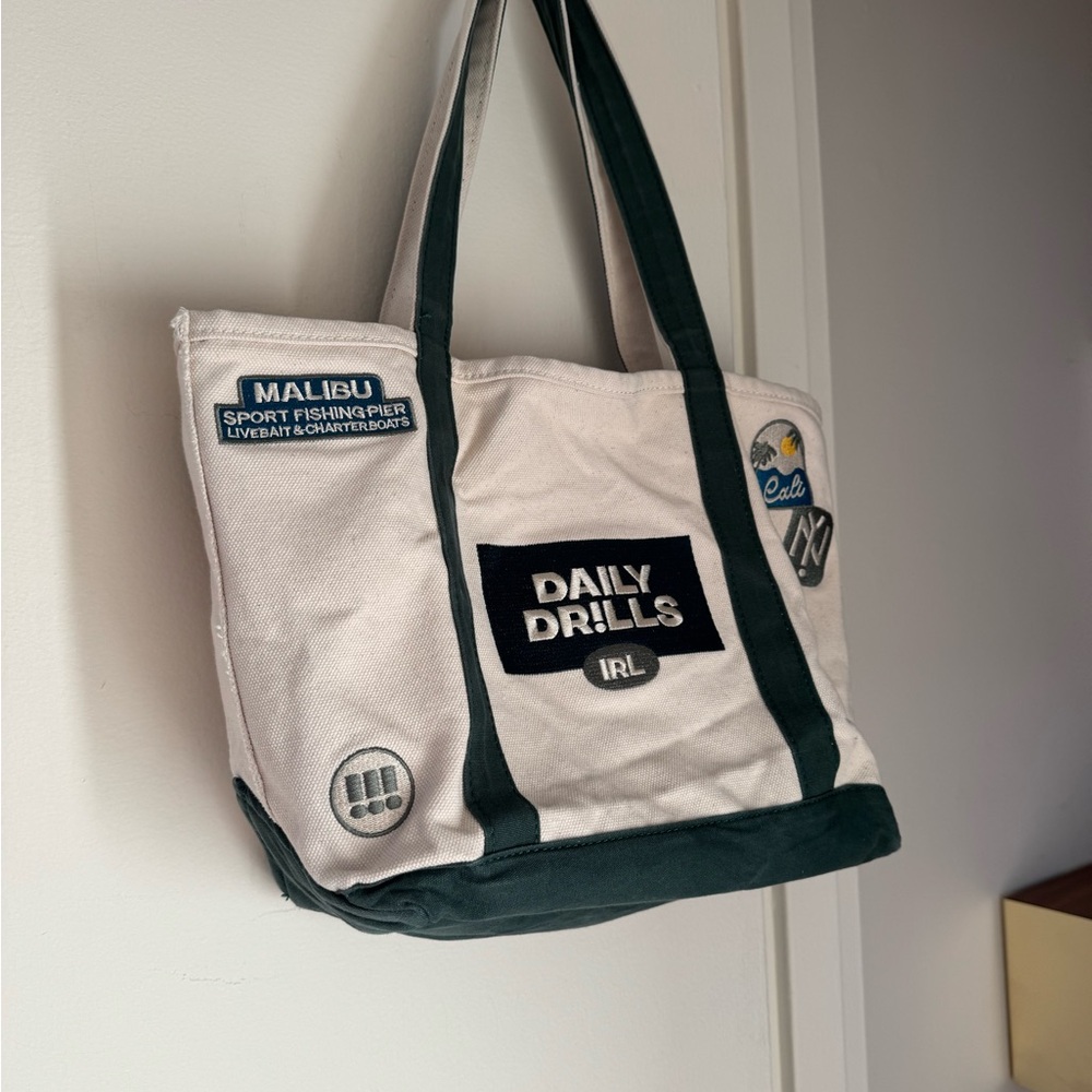 Daily Drills White and Green Tote Bag - IRL pop up in NYC